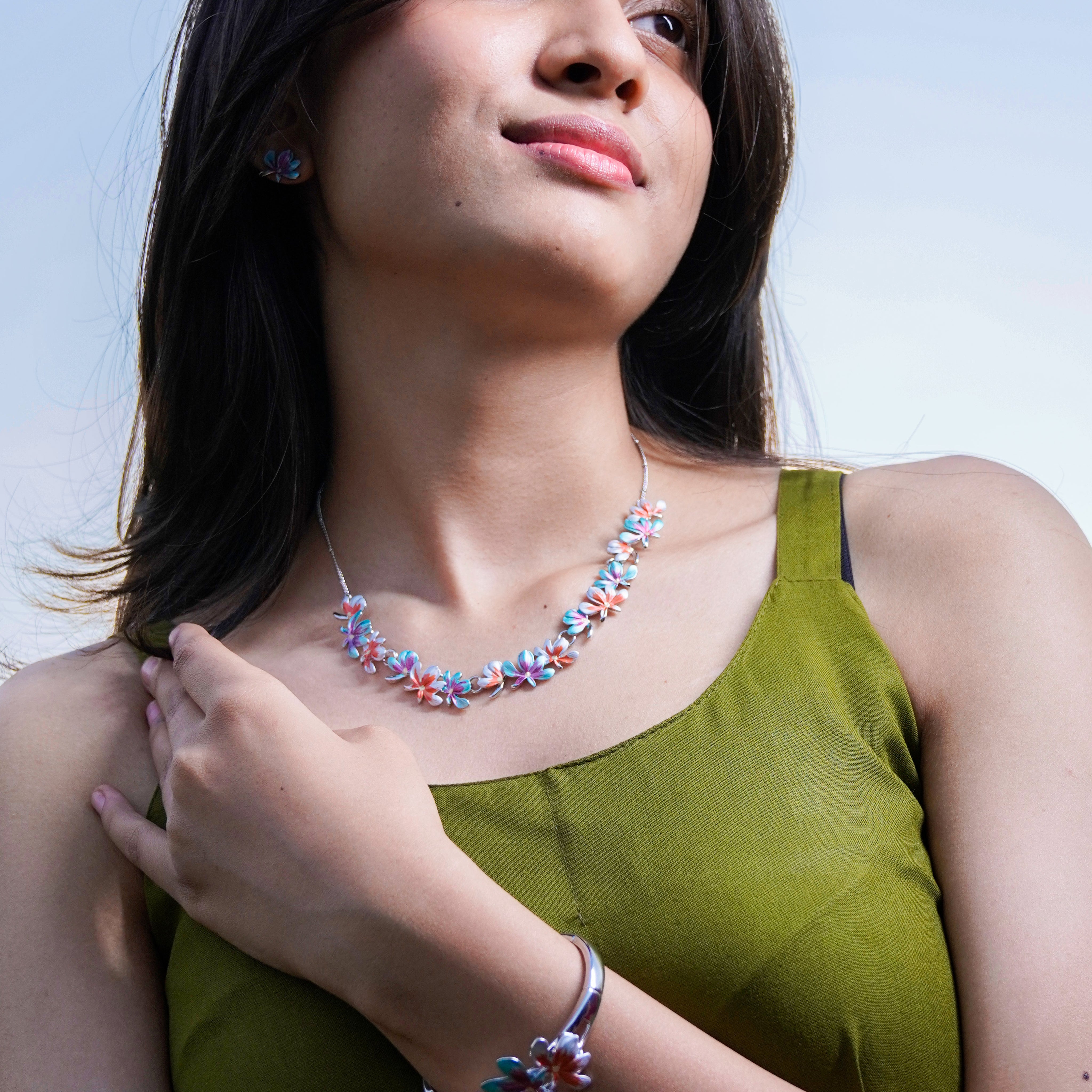 Silver Petal Cascade Necklace