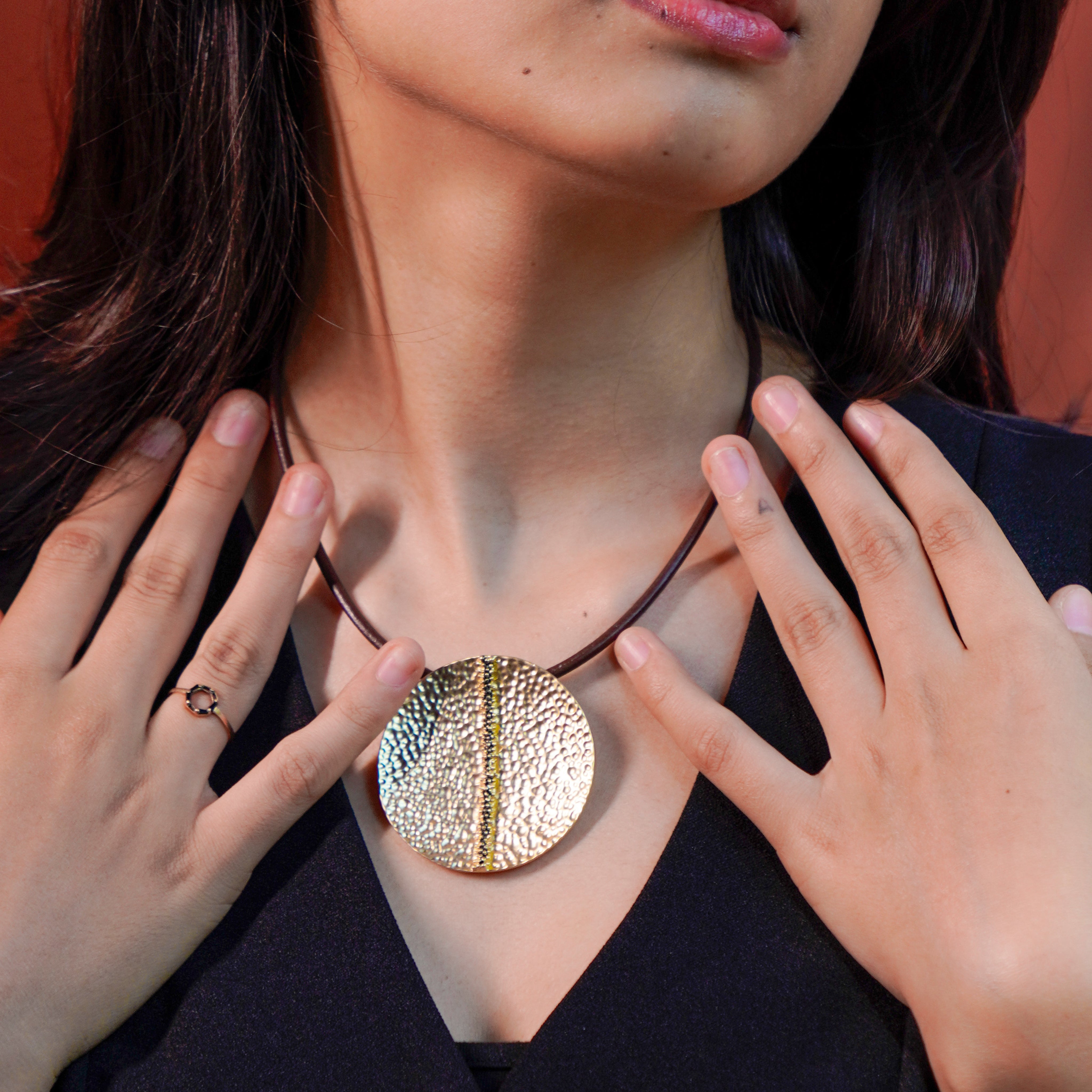 Gold Colour Coin Leather Necklace