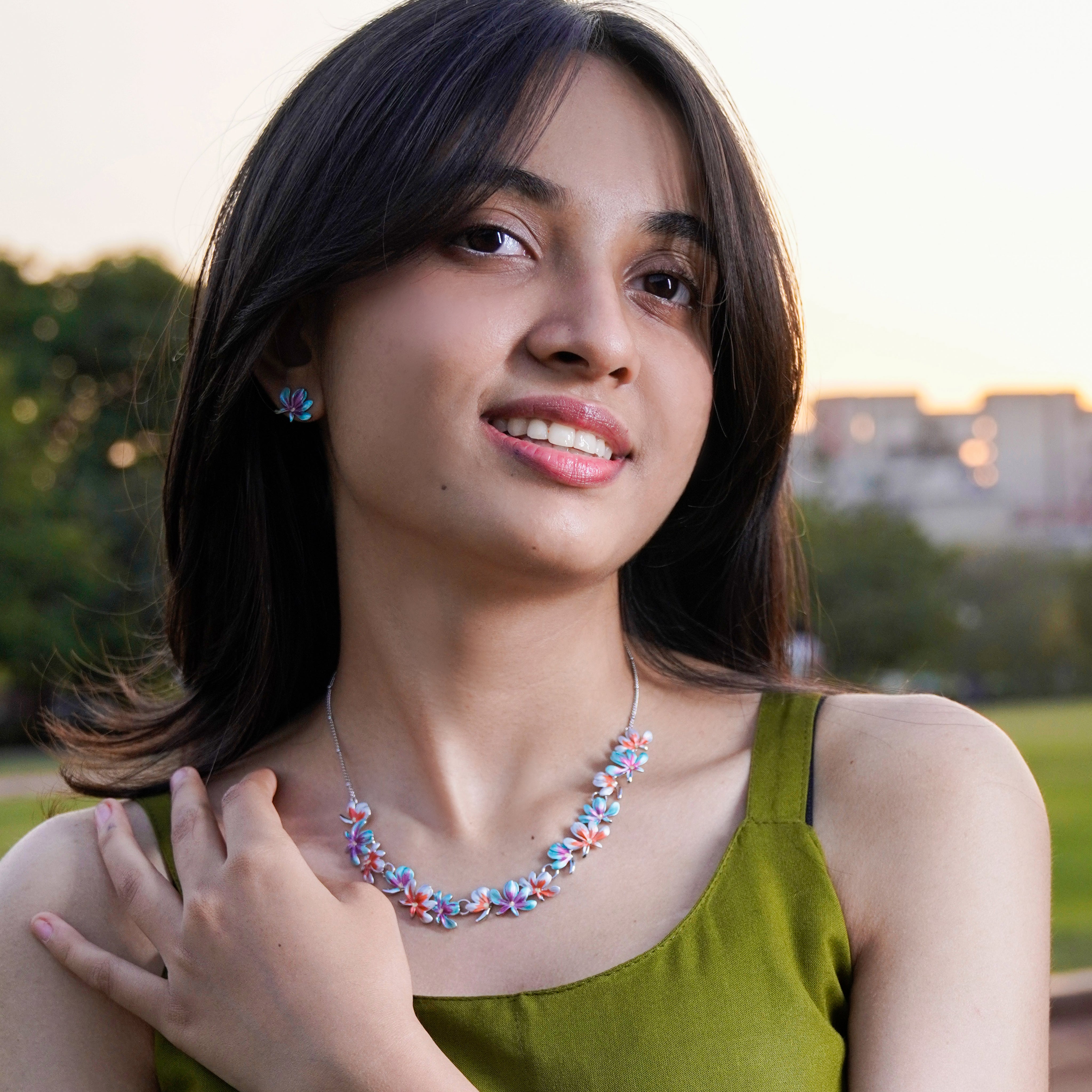 Silver Petal Cascade Necklace