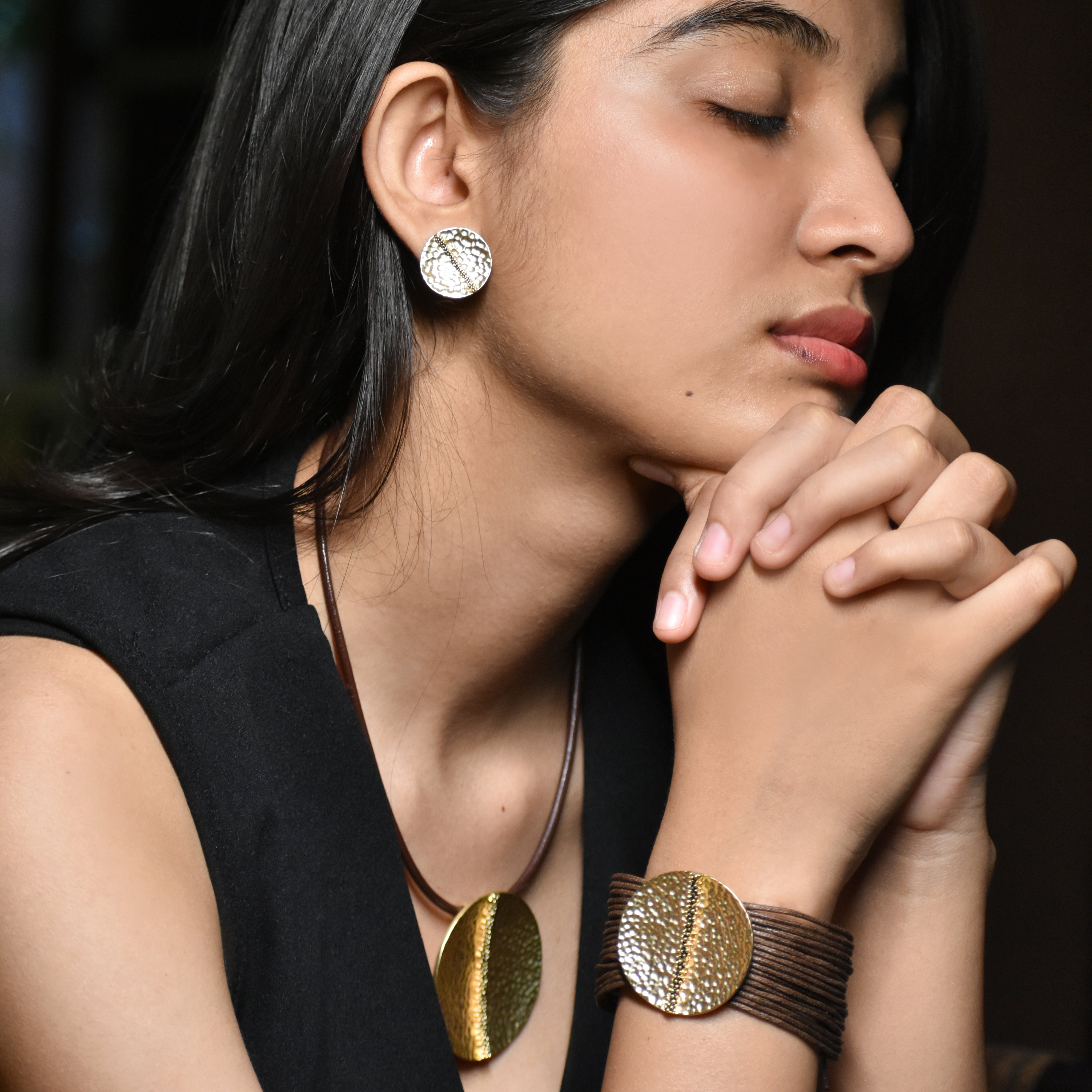 Gold Colour Coin Leather Necklace