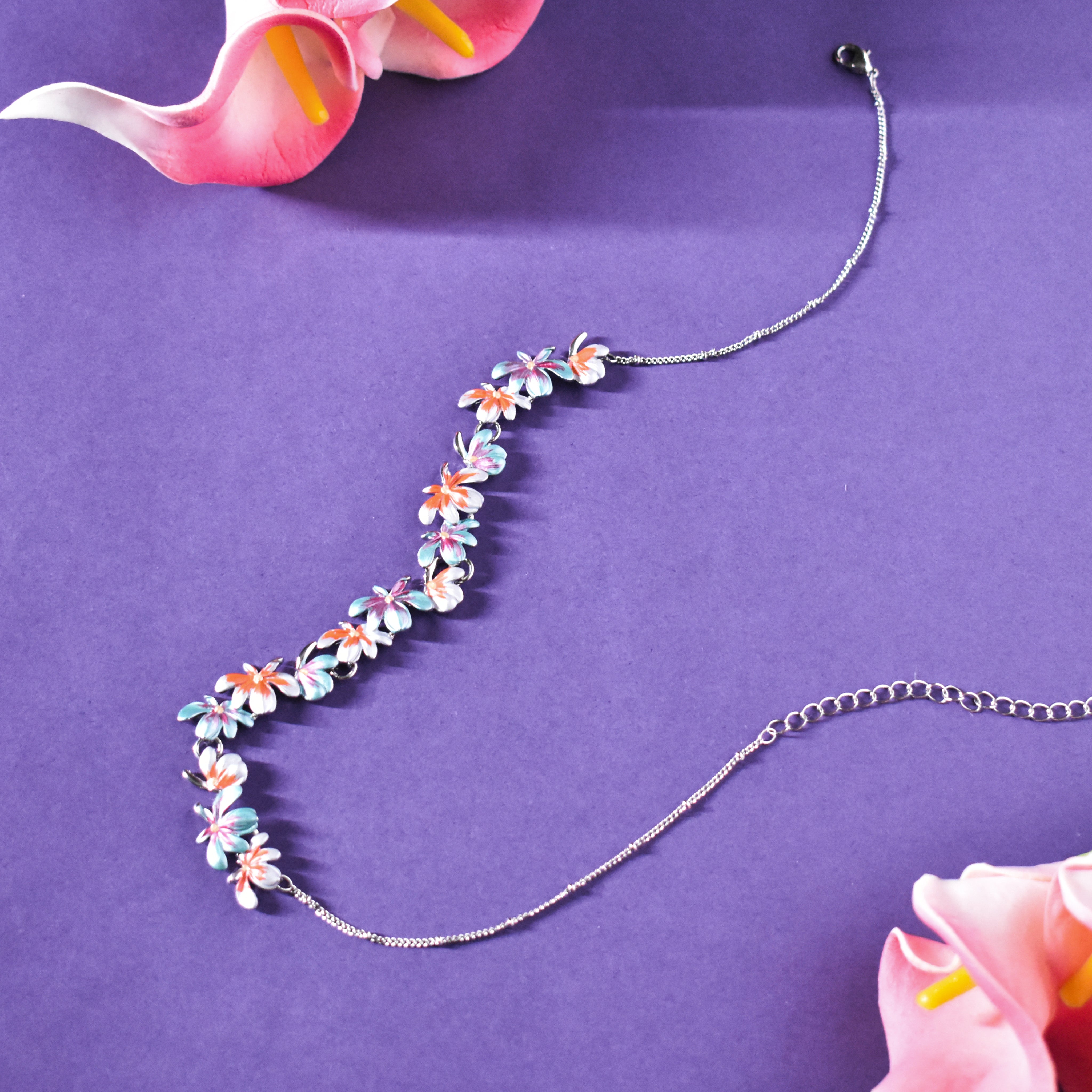 Silver Petal Cascade Necklace